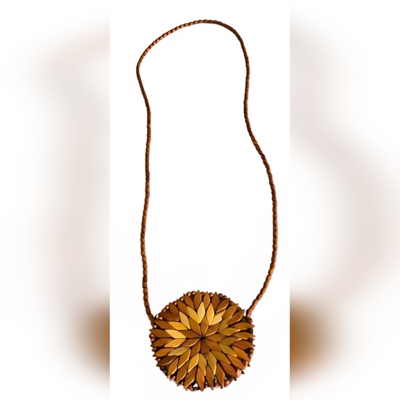 Mini 5" Wooden Patchwork Clutch Purse Beaded Pieced Wood Boho Wood Micro - Picture 3 of 12